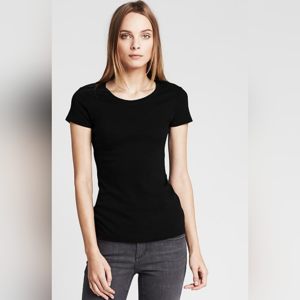 Banana Republic Black Stretch Cap Sleeve Tee